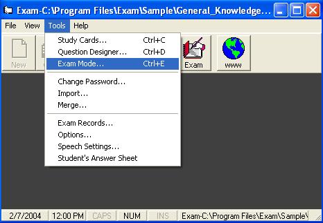 Screenshot of Exam Software